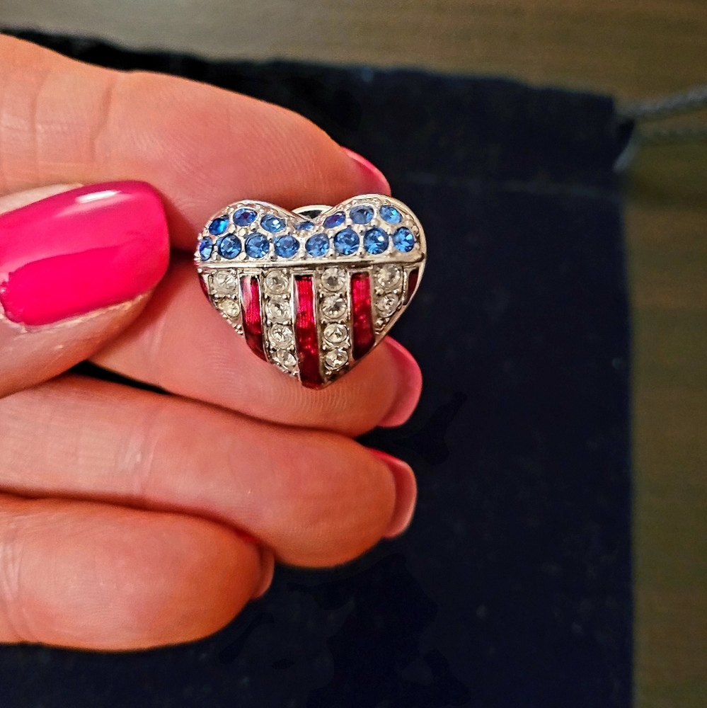 Swarovski USA Rhinestone Heart Flag Pin